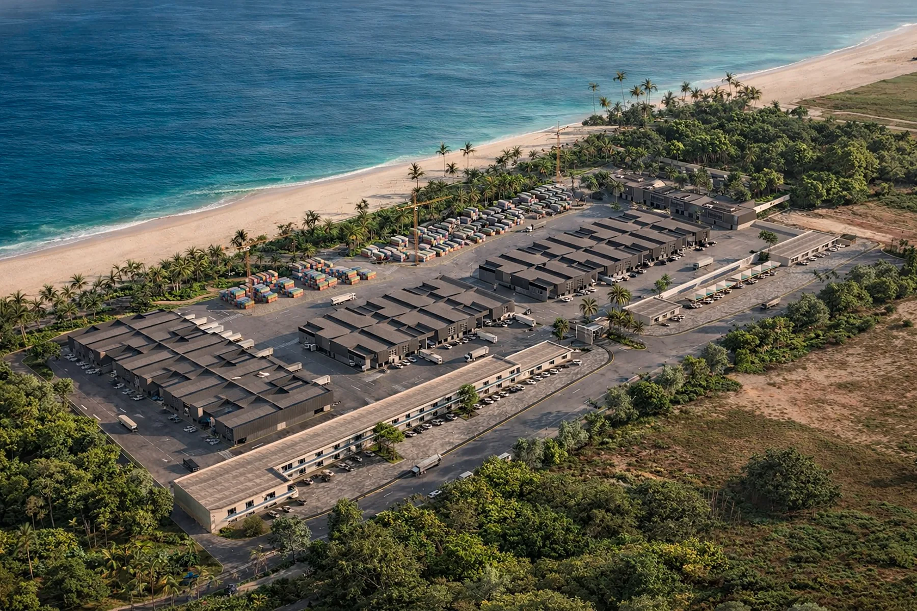 Vista aérea de terrenos logísticos e industriales de Nexus Logistics Hub en Manzanillo